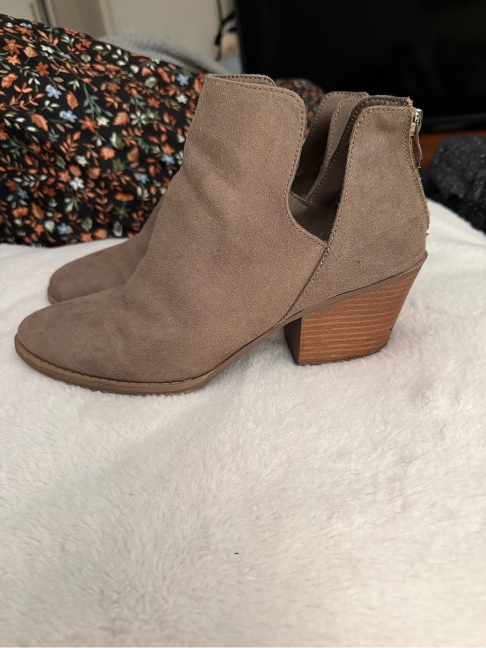 Taupe Suede Cutout Ankle Booties